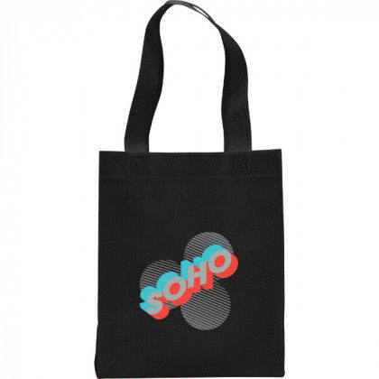 Black Challenger Mini Non-Woven Logo Tote | Inexpensive Bulk Shopping Bags | Bulk Recycled Tote Bags at Low Prices