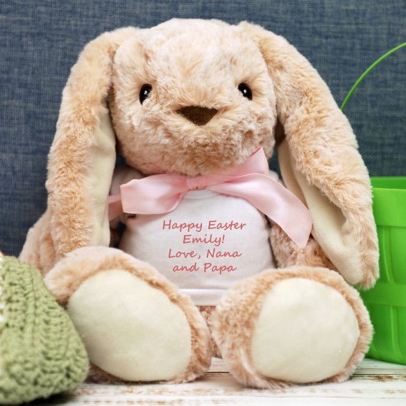 Plush Peach Bunny with Personalized Message T-Shirt - Personalized Easter Bunny for Kids