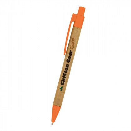 Custom Logo Imprinted Panda Pen - Natural with orange