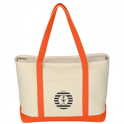 Large Heavy Cotton Canvas Tote Bag -Natural with Orange