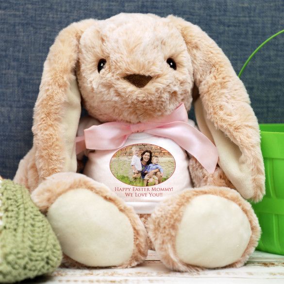 Plush Peach Bunny with Personalized Photo T-Shirt