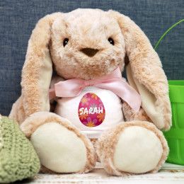 Pink Easter Egg Personalized Plush Peach Bunny