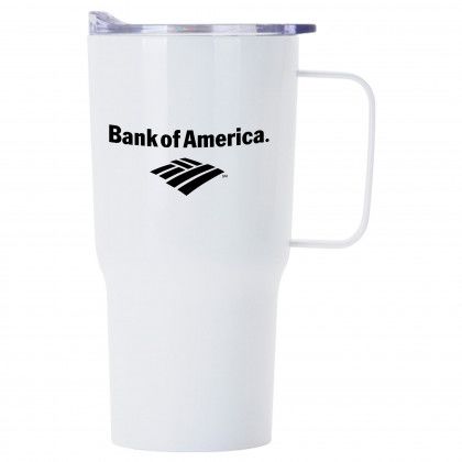 Contoured Stainless Steel Travel Mug with Imprint White