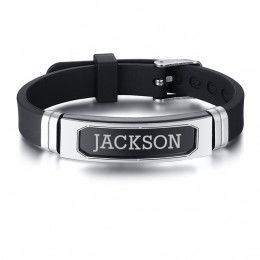 Personalized Adjustable Black Silicone Framed ID Bracelet