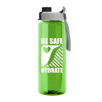 Custom 32 oz Guzzler Bottle with Quick Snap Lid - Transparent green