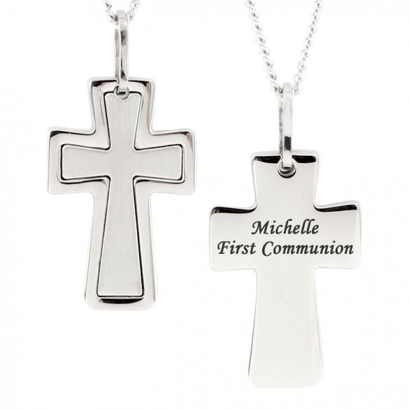 Engraved Petite Stainless Steel Cross Pendant