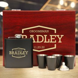 Wedding Party Personalized Black Flask Gift Set | Custom Groomsmen Gift Set