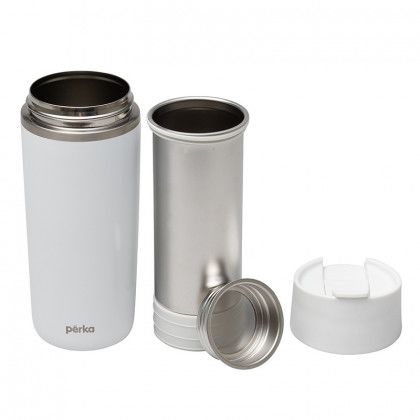 Imprinted Perka Macchiato Coffee Tea Press Tumbler Use