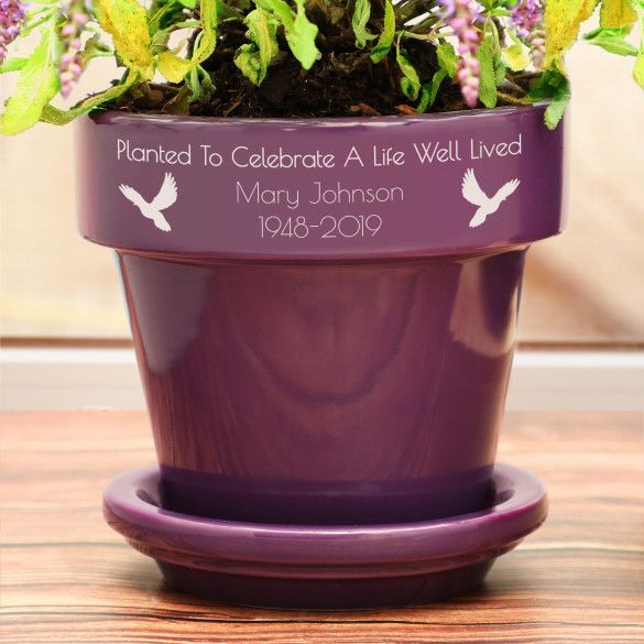 A Life Well Lived Memorial Flower Pot - Purple