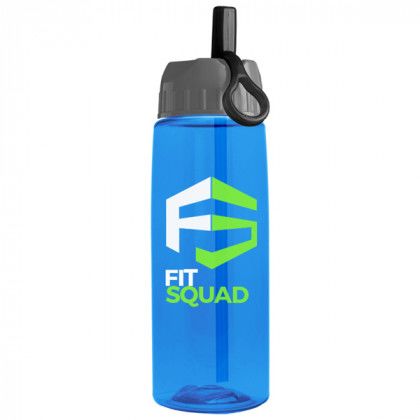 Imprinted Tritan Flair Bottle with Ring Straw Lid blue