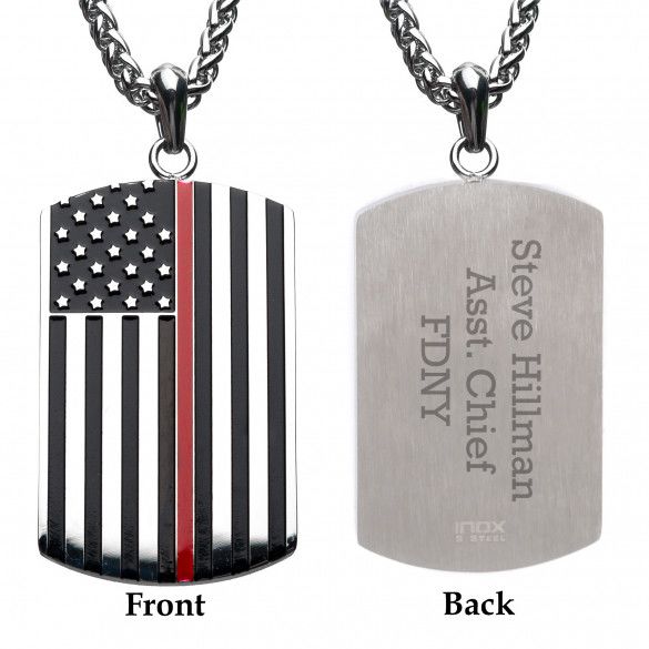 INOX Jewelry Thin Red Line American Flag Firefighter Military Style Dog Tag  Enamel Pendant with Chain SSP21846KREDNK1 - Paramount Jewelers