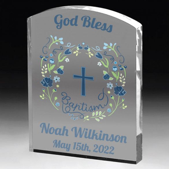 Personalized God Bless Blue Arched Baptism Keepsake