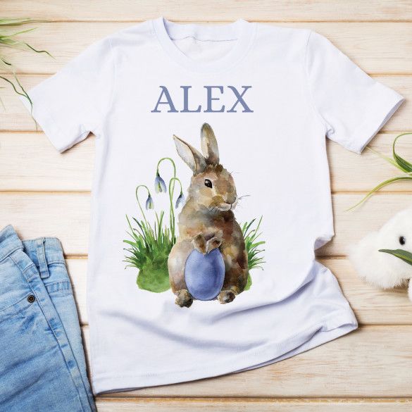 Little Brown Hare With Blue Egg Personalized Toddler T-Shirt