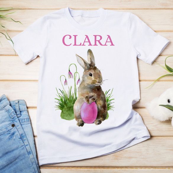 Little Brown Hare With Pink Egg Personalized Toddler T-Shirt