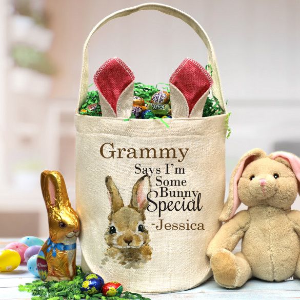 Some Bunny Special Personalized Easter Basket With Bunny Ears