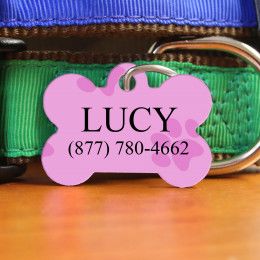 Customized pink paw print dogbone pet tag