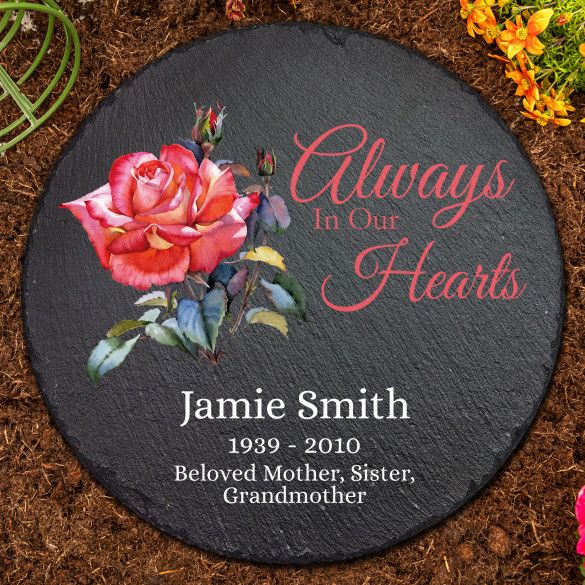 Always In Our Hearts Personalized Memorial Slate Garden Stone | Memorial Stone For Garden