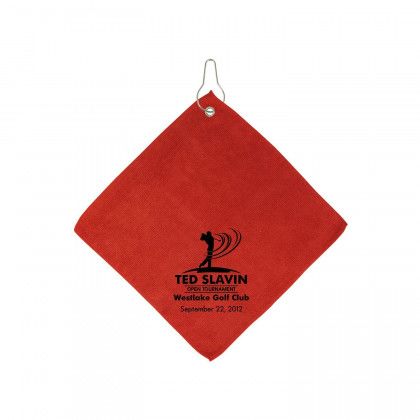 Custom Microfiber Golf Towel w/Hook - Red