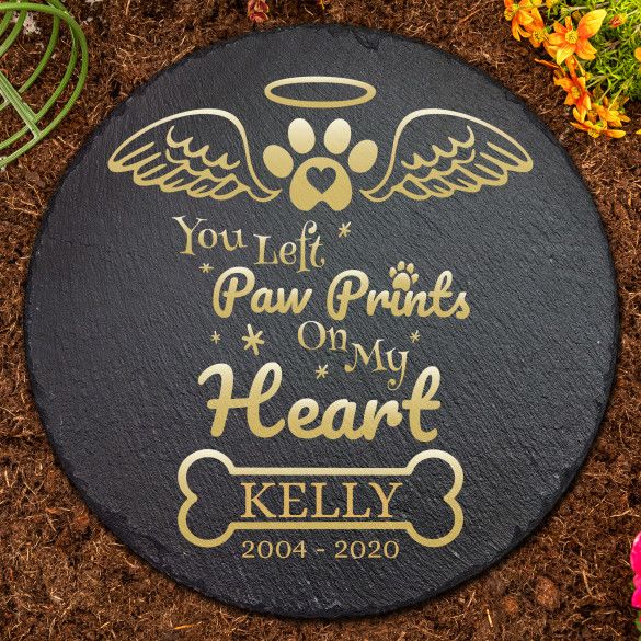 Paw Prints On My Heart Memorial Slate Garden Stone