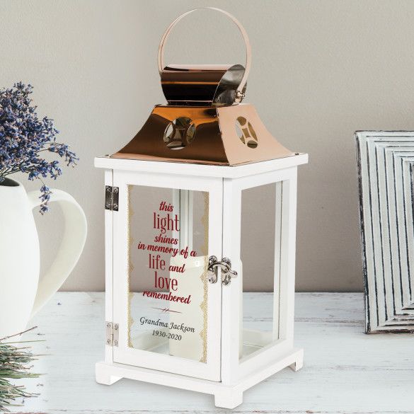 This Light Shines White Wooden Memorial Candle Lantern