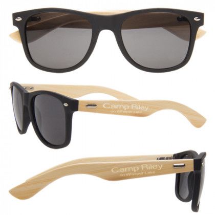 Logo Imprinted Wooden Bamboo Sunglasses - Black