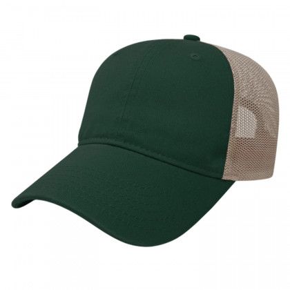 Dark Green/Tan Woven Logo Applique Washed Chino Twill & Soft Mesh Cap