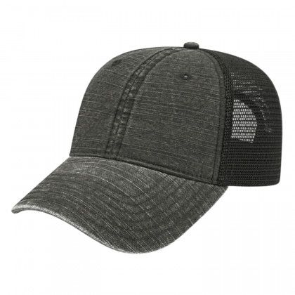 Custom Woven Patch Wash Slub Mesh Cap - Black