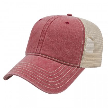 Maroon/Stone Custom Sublimated Patch Washed Trucker Cap