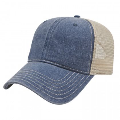 Navy/Stone Custom Sublimated Patch Washed Trucker Cap