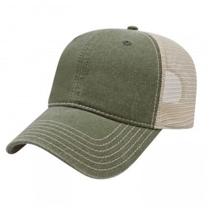 Olive/Stone Custom Sublimated Patch Washed Trucker Cap