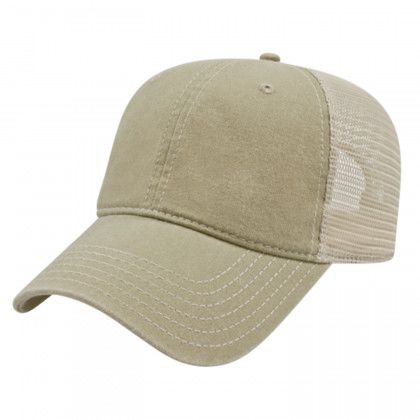Khaki/Stone Custom Sublimated Patch Washed Trucker Cap Khaki/Stone Custom Sublimated Patch Washed Trucker Cap