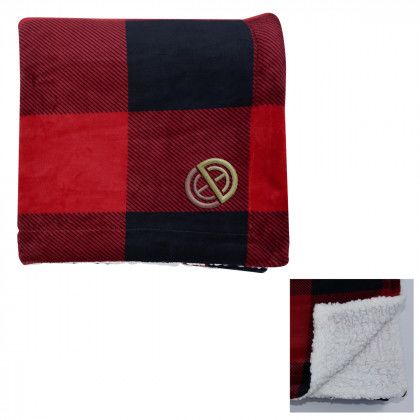 Printed Black with Red Buffalo Plaid Sherpa Blanket | Custom Stadium Blankets