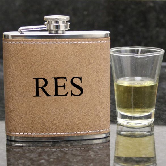 Brown Leather Flask with Monogram