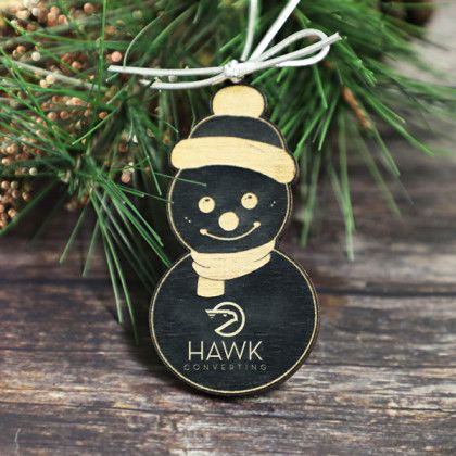 Custom Engraved Wooden Smiling Snowman Ornament Black Maple