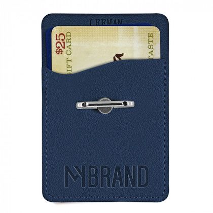 Navy Blue Leatherette Custom Cell Phone Wallet and Ring Holder Stand