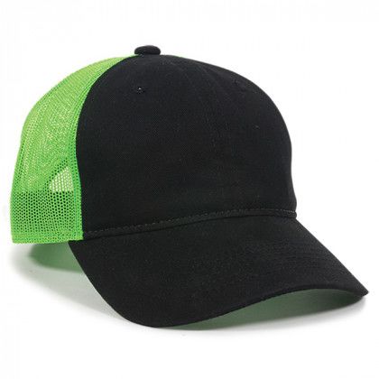 Custom Heavy Garment Washed Mesh Back Cap Black/Neon Green