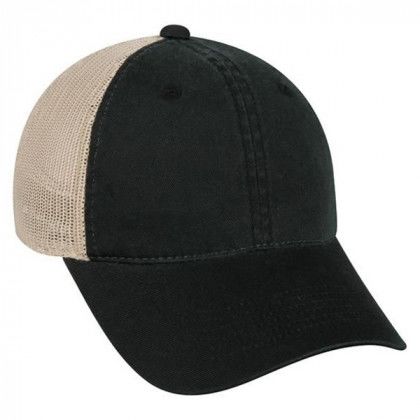 Custom Heavy Garment Washed Mesh Back Cap Black/tan