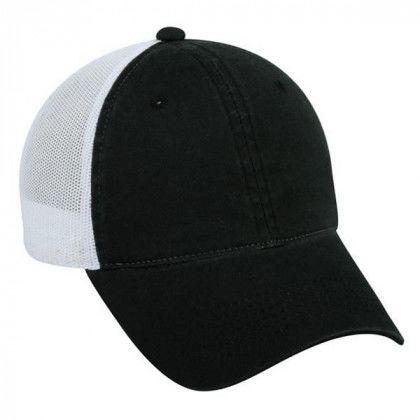 Custom Heavy Garment Washed Mesh Back Cap Black/White