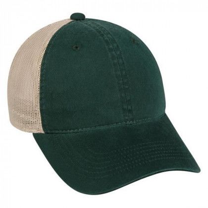 Custom Heavy Garment Washed Mesh Back Cap Dark Green/Tan