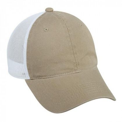 Custom Heavy Garment Washed Mesh Back Cap Khaki/White