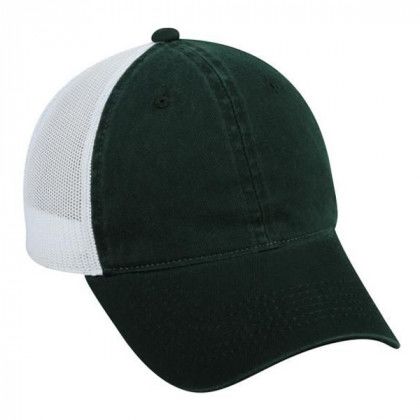 Custom Heavy Garment Washed Mesh Back Cap Dark Green/White