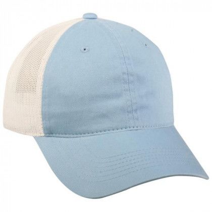 Custom Heavy Garment Washed Mesh Back Cap Light Blue/white