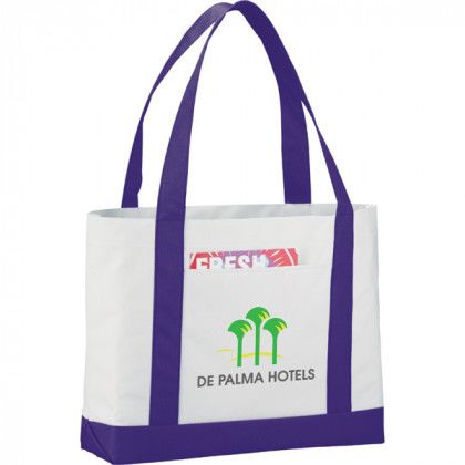 Custom Large Canvas Boat Bag-Colored Handles - White With Purple Custom Large Canvas Boat Bag-Colored Handles - White With Purple