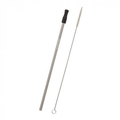 Branded Stainless Steel Straws | Stainless Straw with Cleaning Brush | Custom Metal Drinking Straws - Silver with Black