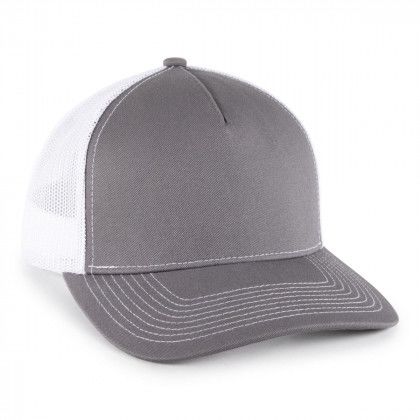 Custom Embroidered Premium 5 Panel Trucker Hat - Charcoal/white