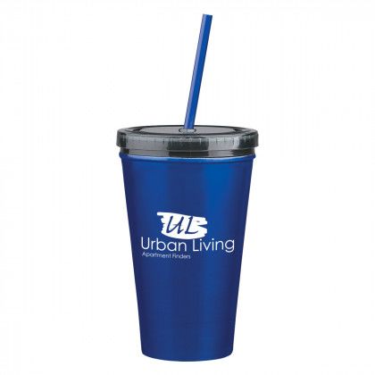 Blue Promo Stainless Steel 16 oz. Double Wall Tumbler with Straw Blue Promo Stainless Steel 16 oz. Double Wall Tumbler with Straw