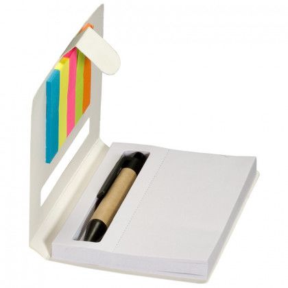 Printed Eco Stowaway Sticky Jotter with Pen - White