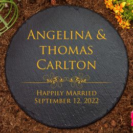 Happily Ever After Round Slate Garden Stone