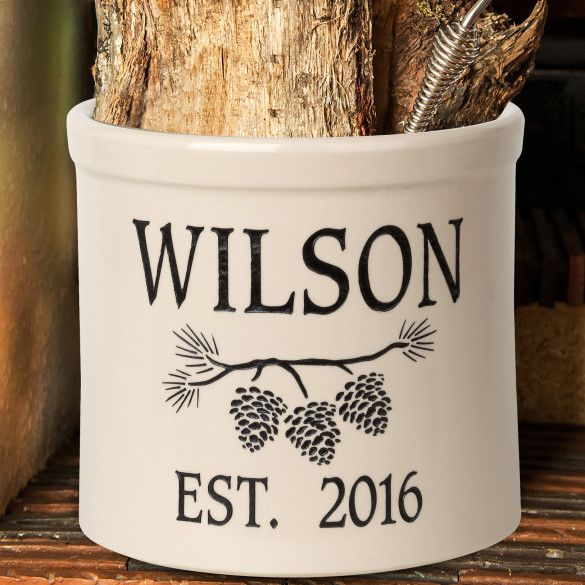 Personalized Pine Branch Stoneware Crock