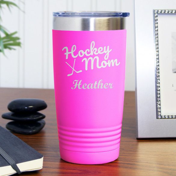 Pink Hockey Mom Polar Camel Personalized Travel Mug - 20oz